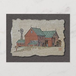 Two Barns & Hay Wagon Postcard