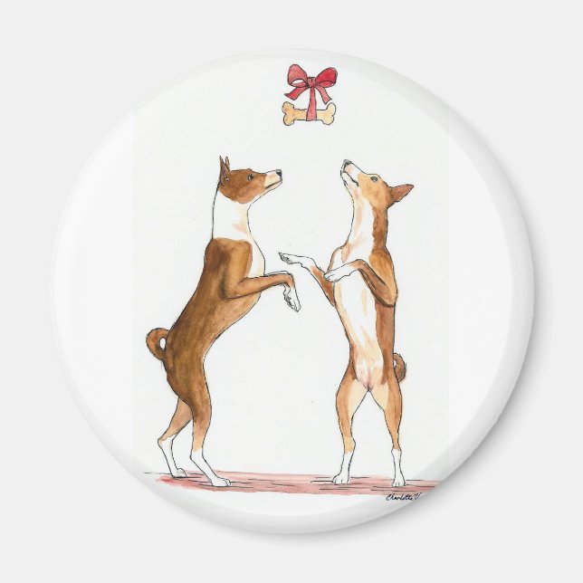 Two Basenji's Dancing Dog Art Magnet (Front)
