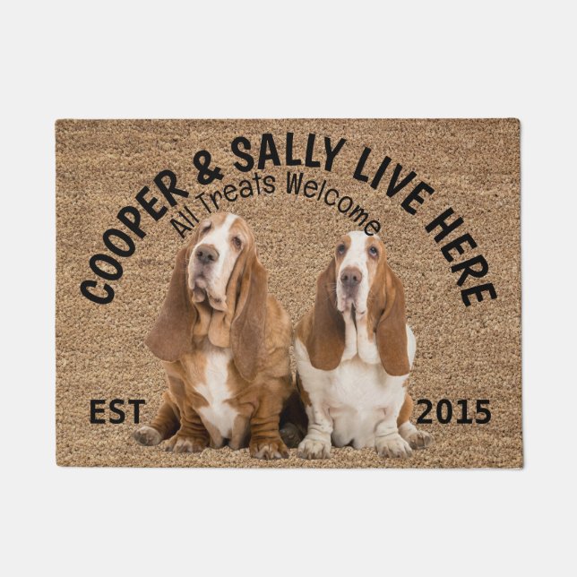 Two Basset Hounds Personalised Dog Lover   Doormat (Front)