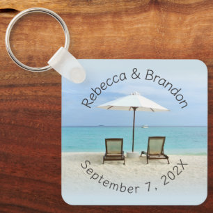 Two Beach Chairs Custom Wedding Key Ring Favours