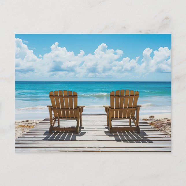 Two beach chairs facing the sea postcard (Front)