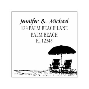 Two Beach chairs, ocean parasol beach wedding Self-inking Stamp