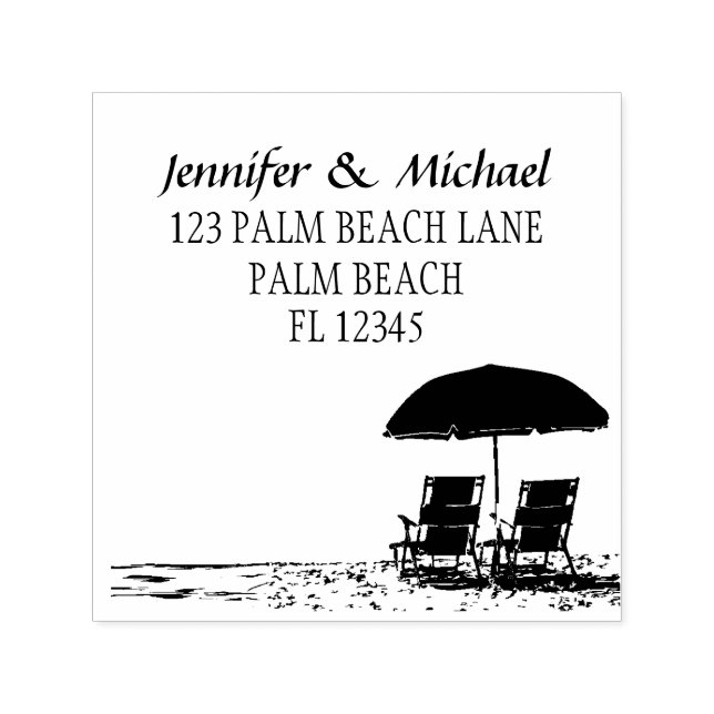 Two Beach chairs, ocean parasol beach wedding Self-inking Stamp (Design)