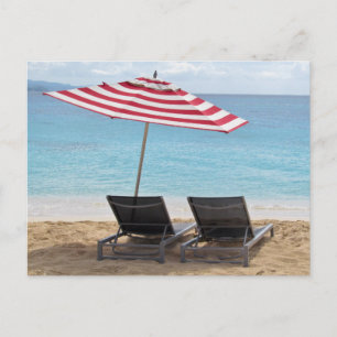 TWO BEACH CHAIRS UNDER AN UMBRELLA POSTCARD