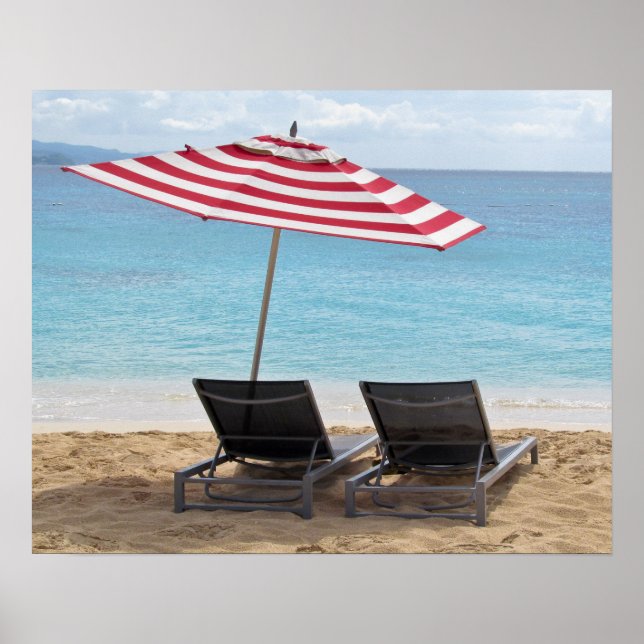 TWO BEACH CHAIRS UNDER AN UMBRELLA POSTER (Front)