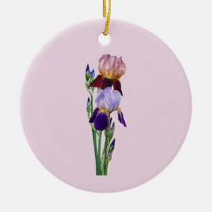 Two Bearded Irises One Maroon One Purple Ceramic Tree Decoration