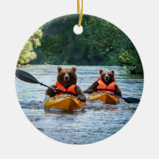 Two Bears Kayaking Ceramic Tree Decoration