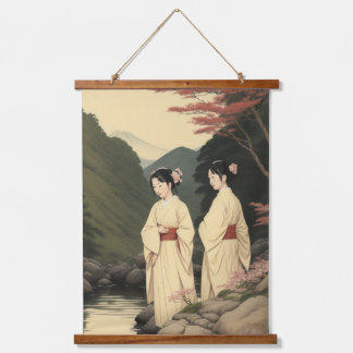 two beauties at a creek hanging tapestry