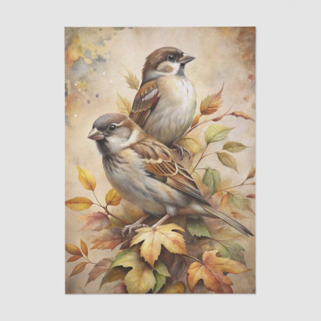 Two Beautiful Birds with Autumn or Fall Leaves Tissue Paper (Front)