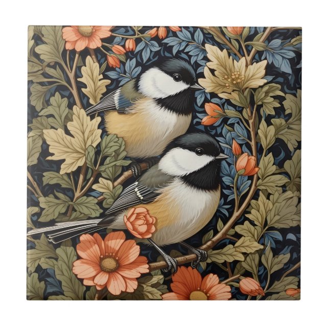 Two Beautiful Black-Capped Chickadees Tile (Front)