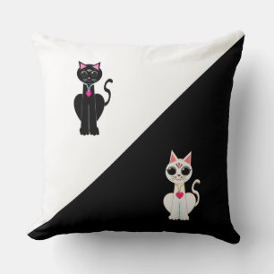 Two Beautiful Cats on Black & White Cushion