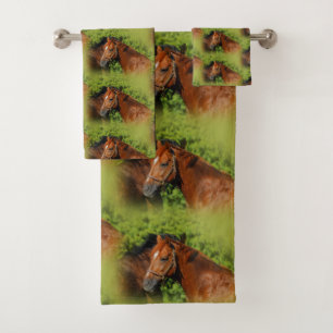 Two Beautiful Chestnut Horses in the Sun Bath Towel Set