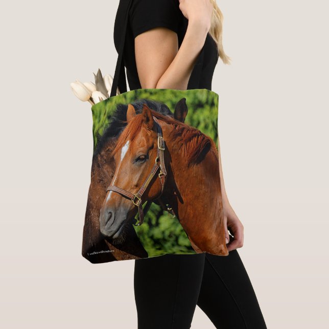 Two Beautiful Chestnut Horses in the Sun Tote Bag (Close Up)