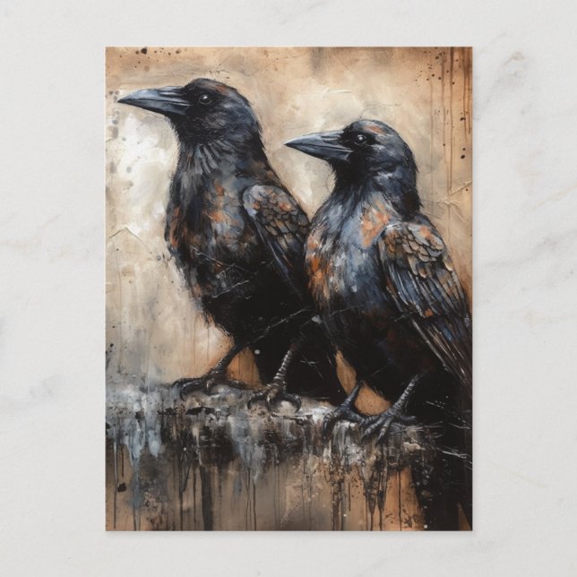 Two Beautiful Crows Postcard (Front)