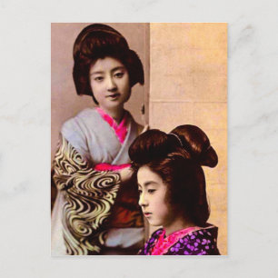 Two Beautiful Geisha Posing in Old Japan Vintage Postcard
