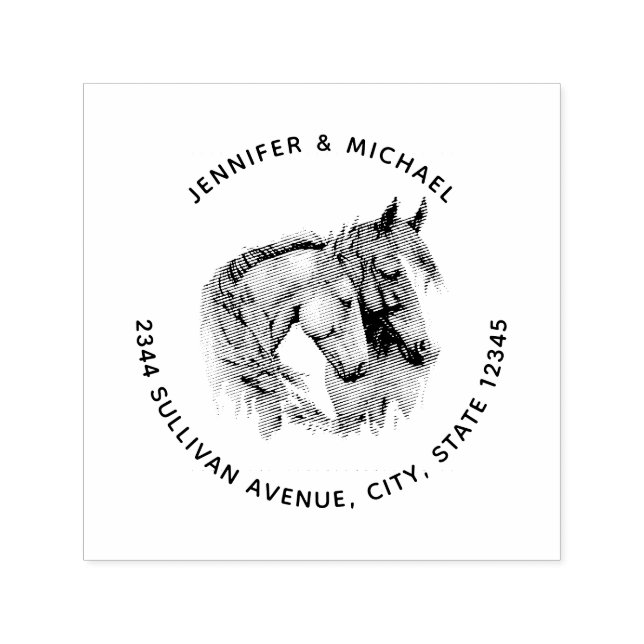 Two Beautiful Horses Western Boho Address Self-inking Stamp (Design)