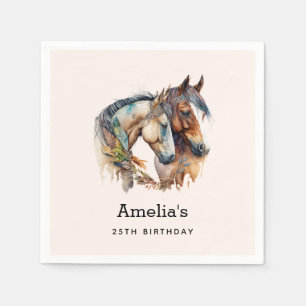 Two Beautiful Horses Western Boho Birthday Napkin