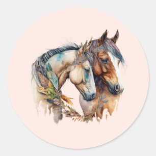 Two Beautiful Horses Western Boho Classic Round Sticker