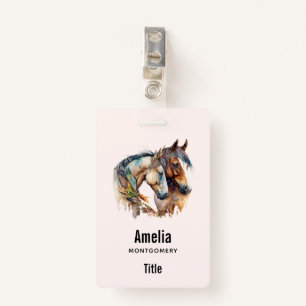 Two Beautiful Horses Western Boho ID Badge