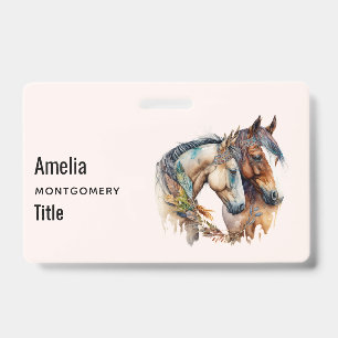 Two Beautiful Horses Western Boho ID Badge