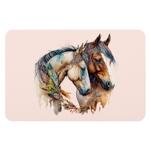 Two Beautiful Horses Western Boho Magnet (Horizontal)