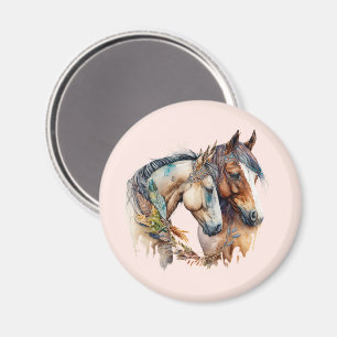 Two Beautiful Horses Western Boho Magnet