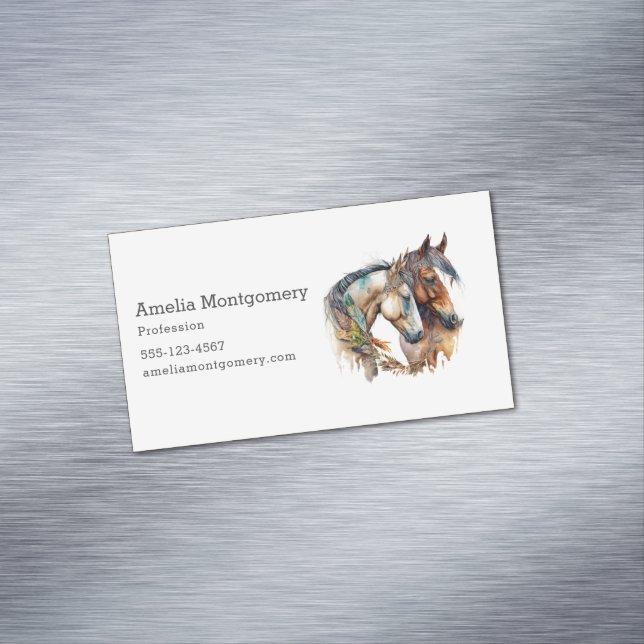 Two Beautiful Horses Western Boho Magnetic Business Card (In Situ)