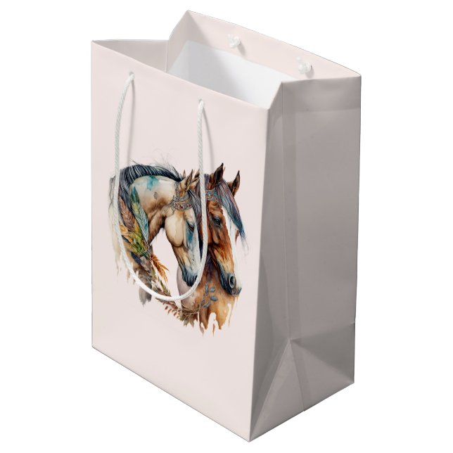 Two Beautiful Horses Western Boho Medium Gift Bag (Back Angled)