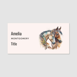 Two Beautiful Horses Western Boho Name Tag