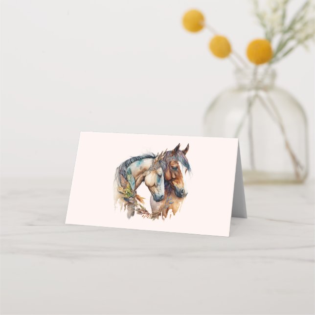 Two Beautiful Horses Western Boho Place Card (Front)
