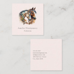 Two Beautiful Horses Western Boho Square Business Card