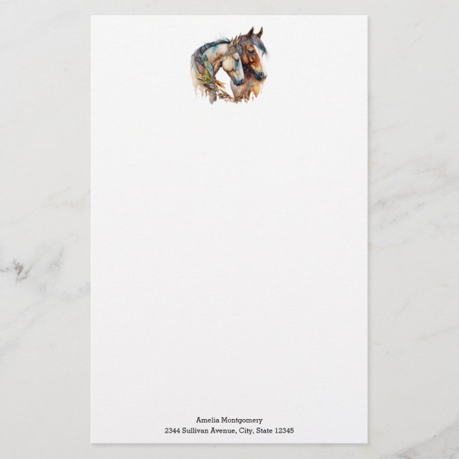 Two Beautiful Horses Western Boho Stationery (Front)