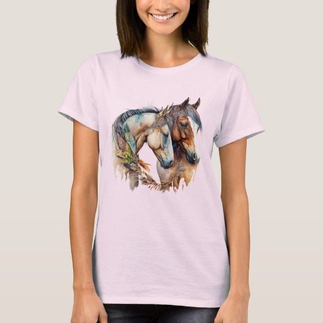Two Beautiful Horses Western Boho T-Shirt (Front)