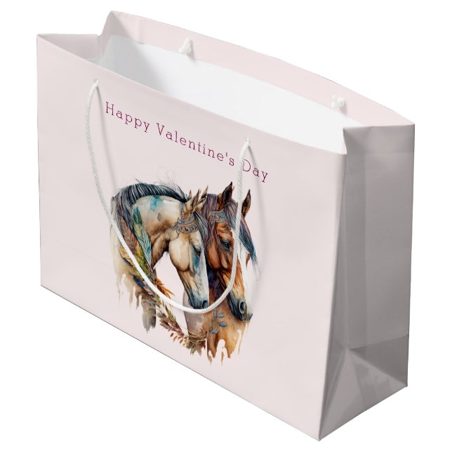 Two Beautiful Horses Western Boho Valentine's Day Large Gift Bag (Back Angled)
