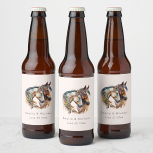 Two Beautiful Horses Western Boho Wedding Beer Bottle Label