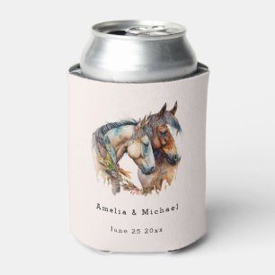 Two Beautiful Horses Western Boho Wedding Can Cooler