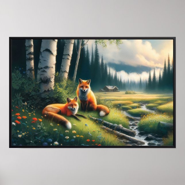 Two Beautiful Red Foxes Resting  Poster (Front)