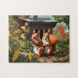 Two beautiful red squirrels on a tree jigsaw puzzle