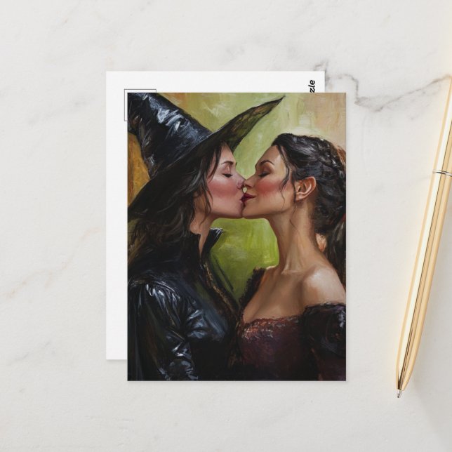Two Beautiful Witches Kiss Pride Series Postcard (Front/Back In Situ)