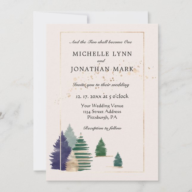 Two Become One Christian Wedding Forest Trees  Invitation (Front)