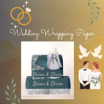 Two Become One Couple's Names Wedding Wrapping Paper<br><div class="desc">A beautiful floral design for the happy couple on their wedding day. Customise by clicking the "Personalise It" tab with their names. Replace the photo with a picture of the bride and groom or keep the one provided. If teal isn't one of their colours you can change it with the...</div>