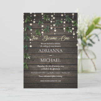 Two Become One Rustic Wood Wedding Invitation