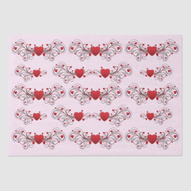 Two Become One Scrolled Hearts Pink Tissue Paper (Front)