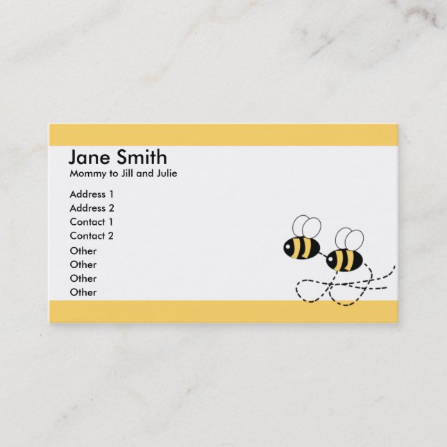 Two Bees and Yellow Borders Parent Calling Card (Front)