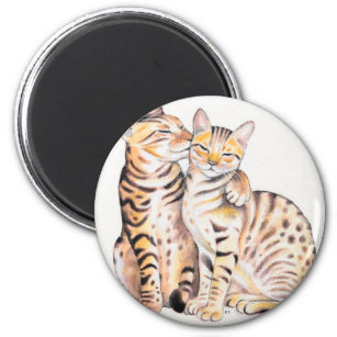 Two Bengal Cats Watercolor Art Magnet
