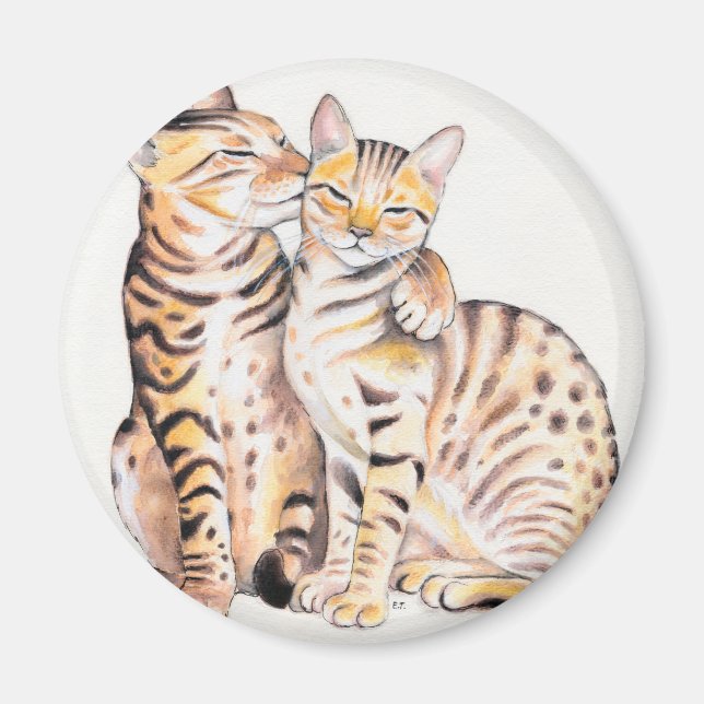 Two Bengal Cats Watercolor Art Magnet (Front)