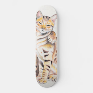 Two Bengal Cats Watercolor Art Skateboard