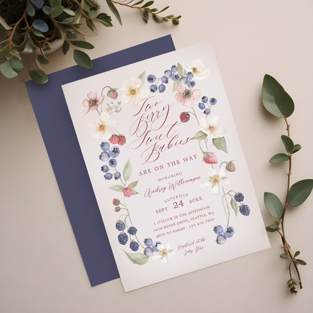 Two Berry Sweet Babies Berries & Flowers Shower Invitation (Two Berry Sweet Babies Berries & Flowers Shower Invitation)