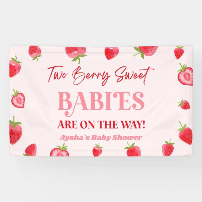 Two Berry Sweet Babies Strawberry Twin Baby Shower Banner (Horizontal)