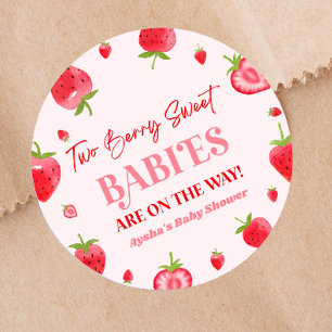 Two Berry Sweet Babies Strawberry Twin Baby Shower Classic Round Sticker